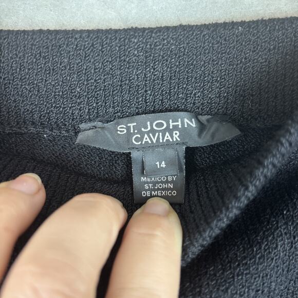 St John Caviar Skirt Womens 14 Black Wool Rayon Knit Classic Career Old Money - Picture 3 of 5